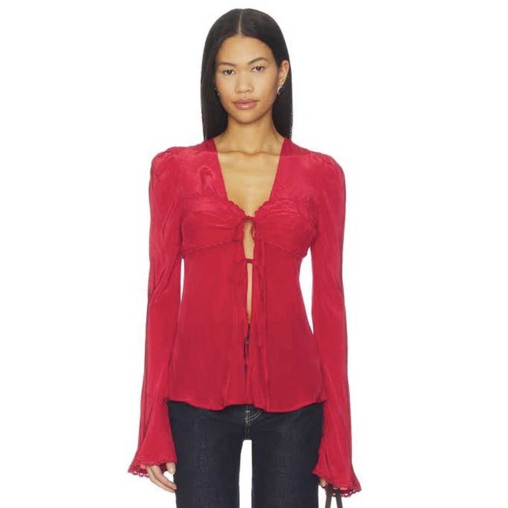 NWT Free People Bali Ariel Top Samba Red Bell Sleeves Size S